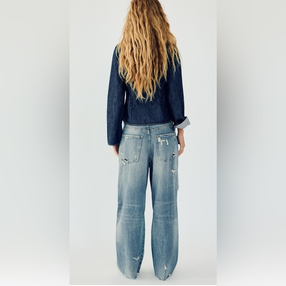 Youlee Women Summer Patchwork Harem Pants Destroyed Jeans Wide Leg